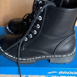 Steve Madden Black Kids Lace-Up Combat Boots with 'Peace and Love' Trim